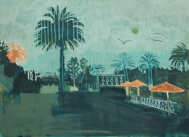 Patterned Palms & Peach Umbrellas, Holly Beals