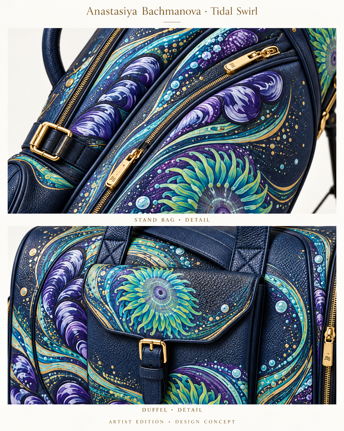 Tidal Swirl — Tide Pool Reflections on ORKAI The Walker + ORKAI Lifestyle Duffle — Detail