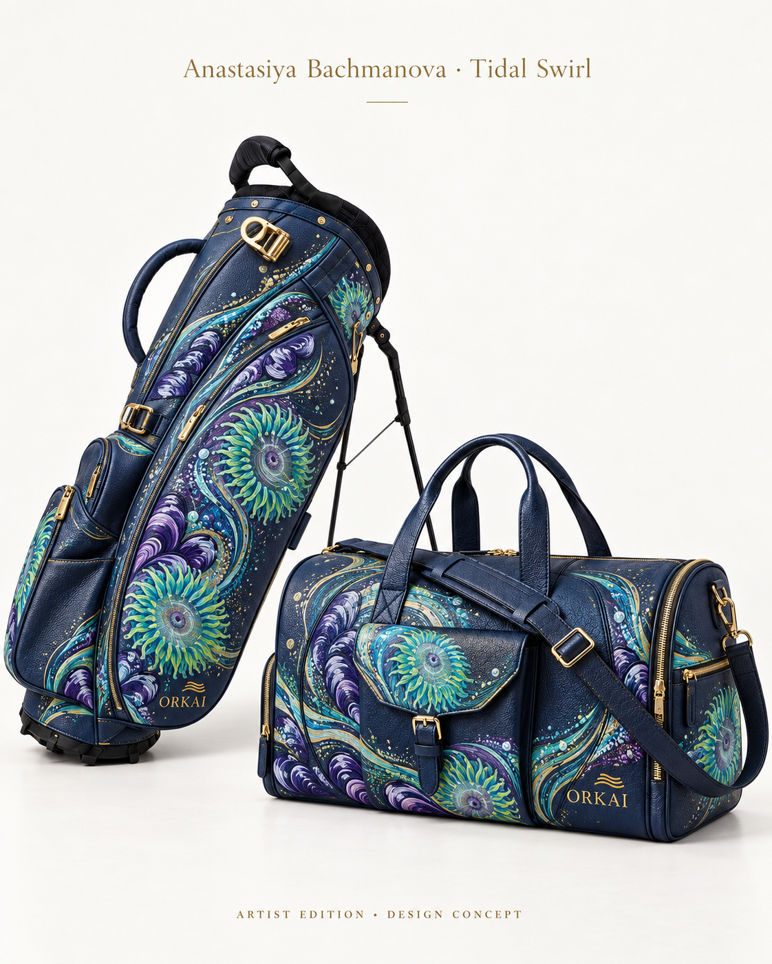 Tidal Swirl — Tide Pool Reflections on ORKAI The Walker + ORKAI Lifestyle Duffle — Main view